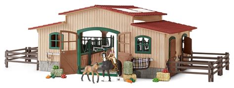 Schleich horse barn - 42591. 0 Reviews. Horse grooming is more fun than ever with the tack room from schleich® HORSE CLUB! Brushes and curry comb are waiting to be used. There's even a carrot and apple to give your horse a special treat after grooming. Loving your horses has never been so fun! $69.99. Pay in 4 interest-free installments of $17.49 with. 